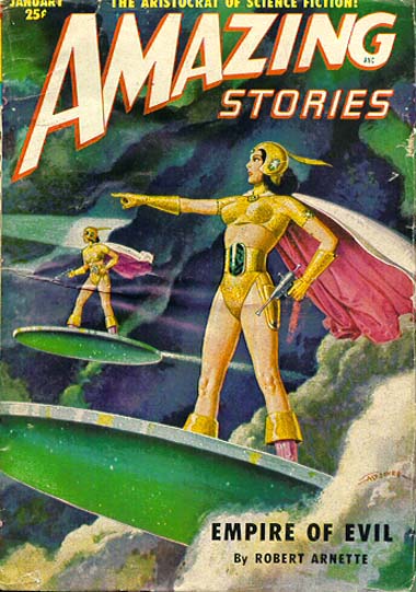 Science fiction flourished in American genre magazines like AMAZING STORIES (January 1951 issue).